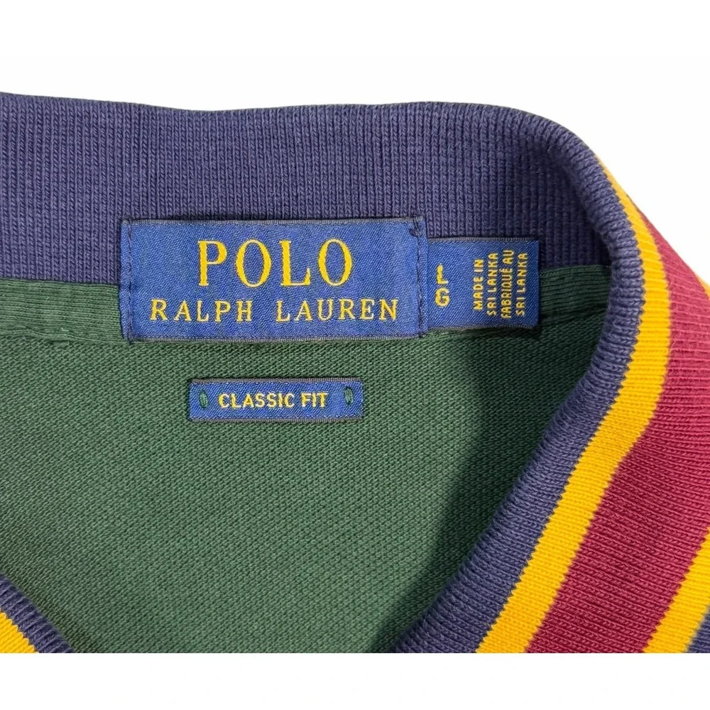 Polo Ralph Lauren Men's Big Pony Crest Polo Classic Fit Tri-Color Shirt Large